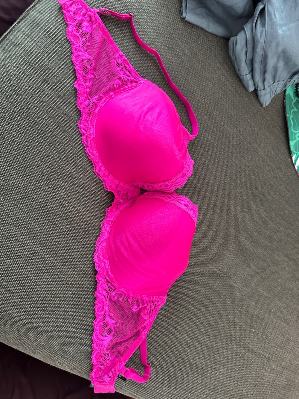 Natori Feathers Hot Pink Fuchsia Shimmer Lace Plunge T-Shirt Bra - Picture 5 of 6